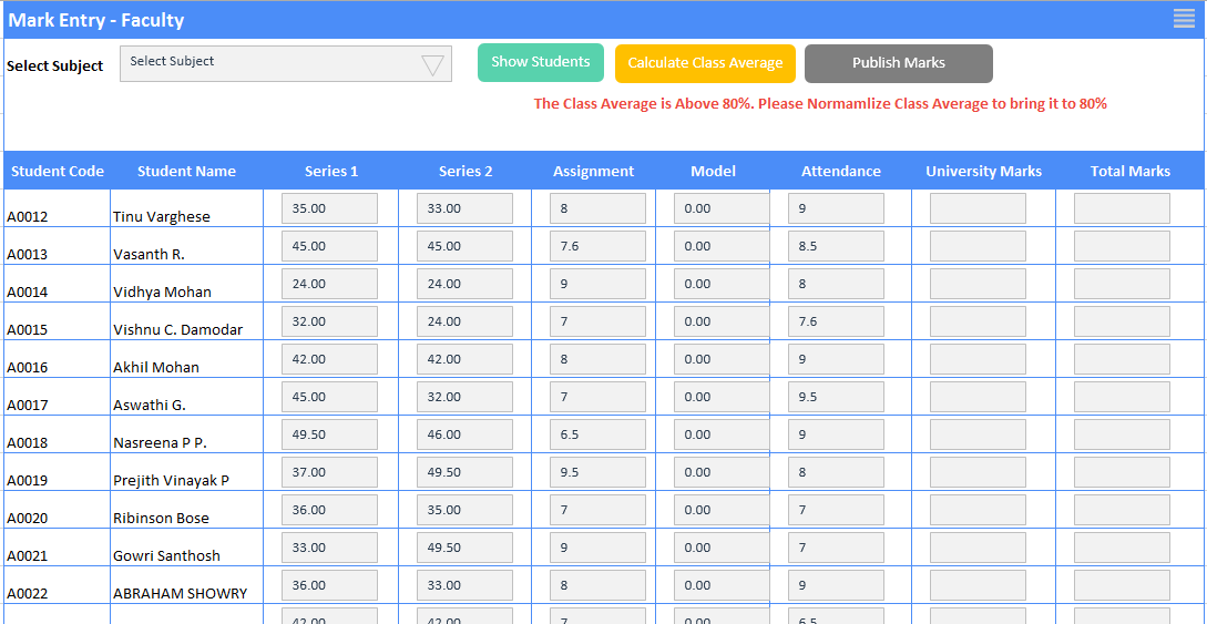 Calculate Class Average